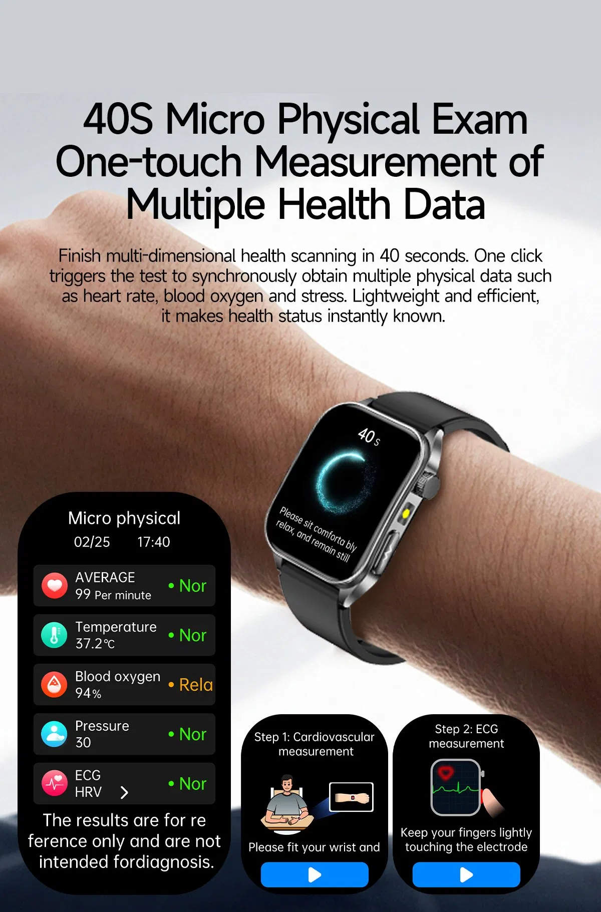 Cardiac Health Therapy Blood Glucose ECG Monitoring Blood Pressure IP68 Waterproof Fitness Tracker Smart Watch