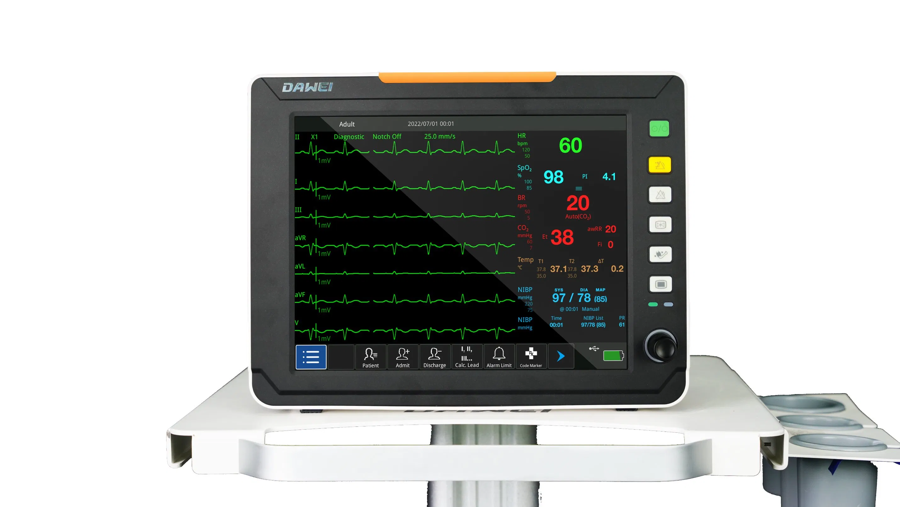 12.1-Inch Portable Wireless Bedside Vital Sign Patient Monitor with Printer Option for Surgical Instrument