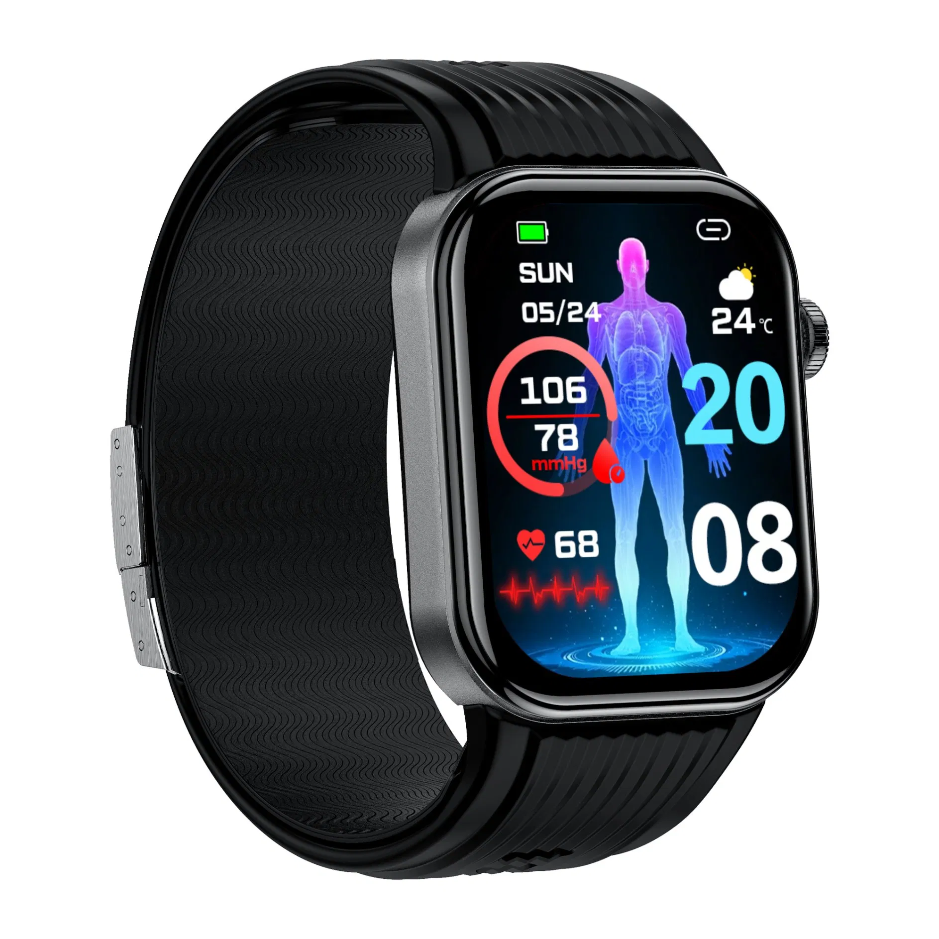 Newest Silicone Strap High Accuracy ECG Blood Pressure Oxygen Monitor Temperature Smart Watch with Air Pump