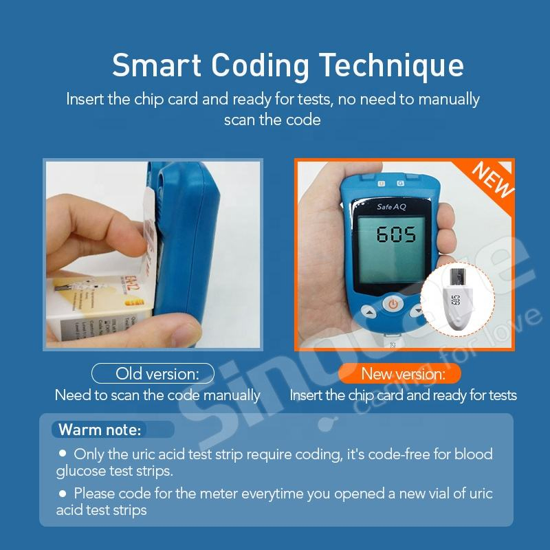 CE Approved Sinocare Large Memory Household Ua Tester Safe Aq Ug Blood Glucose and Uric Acid Monitoring Device Single Meter