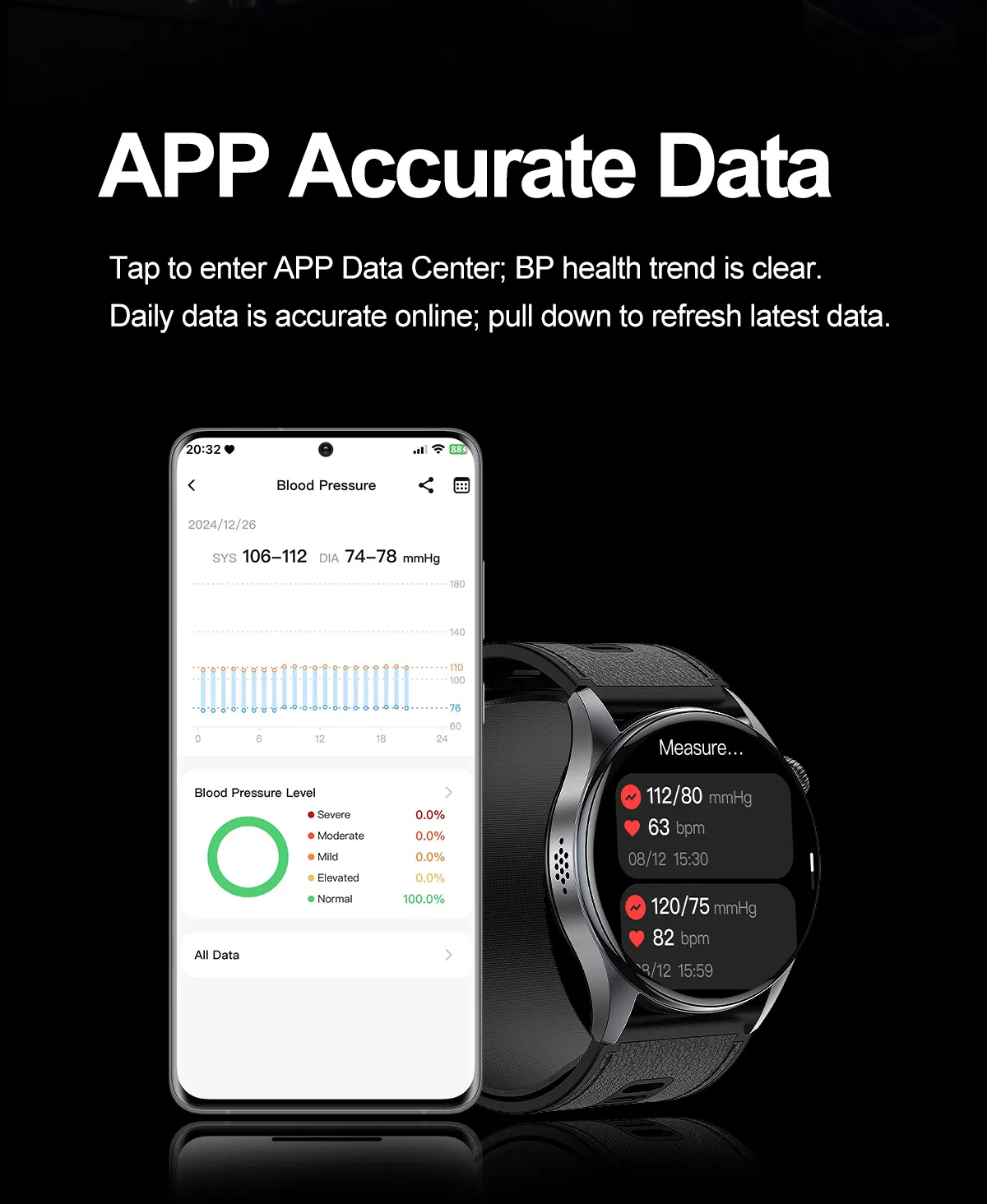2025 New Arrival Leather Strap ECG High Precise Blood Pressure Oxygen Heart Rate Monitoring Smartwatch with Air Bag