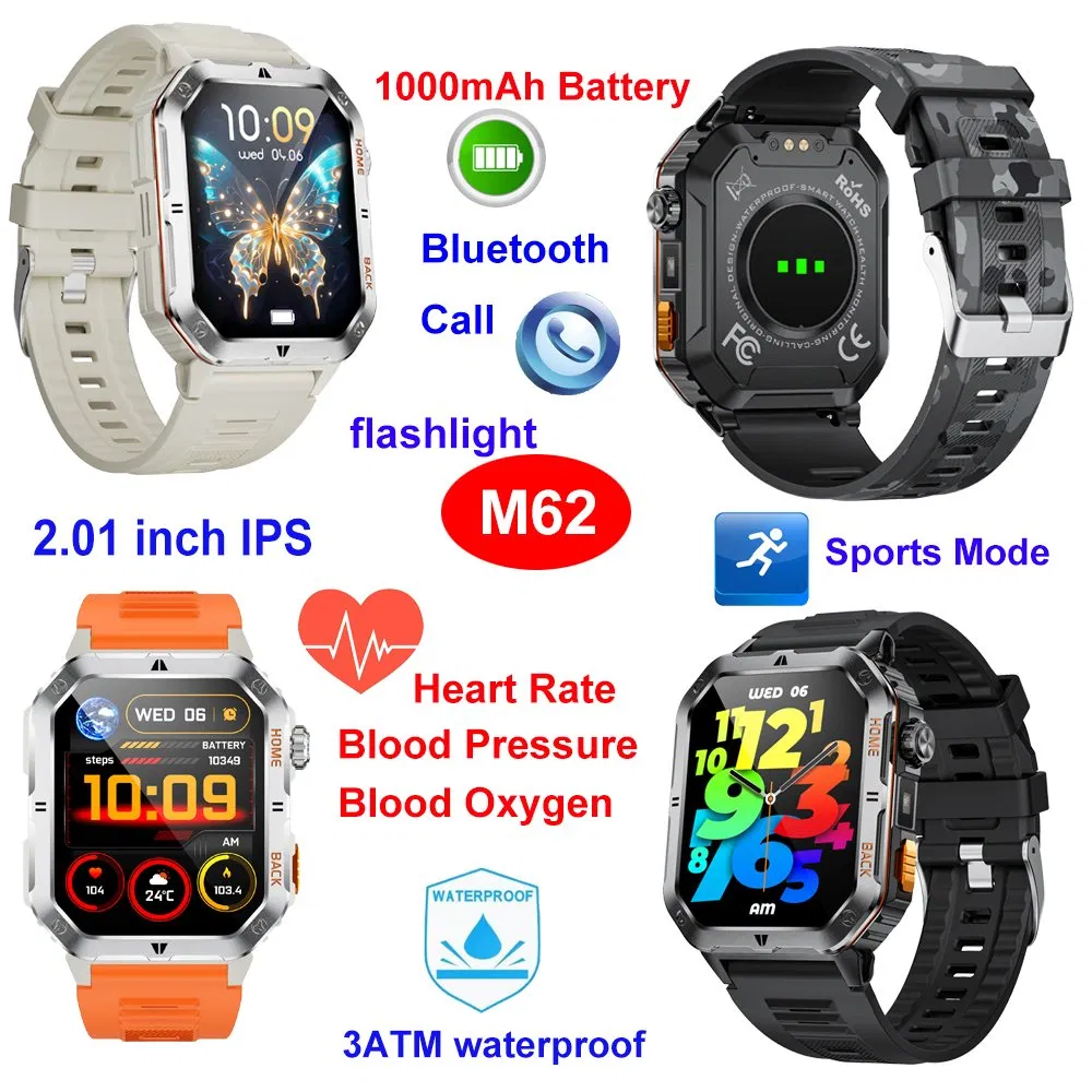 China manufacture 3ATM waterproof smart bt watch with heart rate blood pressure monitoring for health care M62