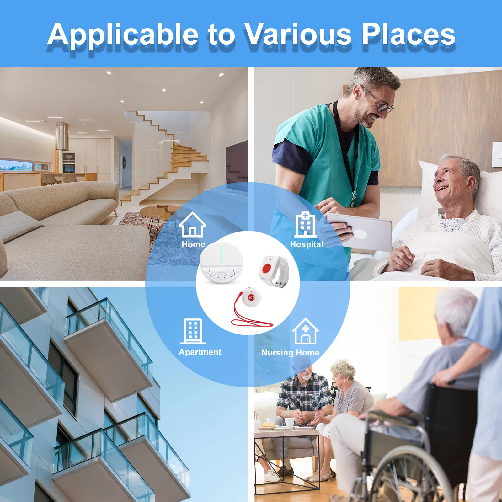 Wireless Caregiver Pager with Portable Alarm Elderly Assistance Products Panic Button Fall Alert Call Bell for Patients Seniors Elderly Monitoring at Home