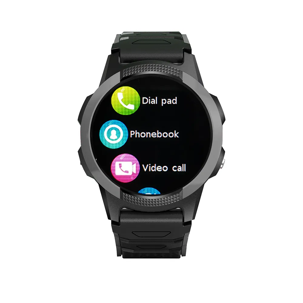 4G IP67waterproof GPS watch tracker with round screen fall down detection Geo-fence alerts SOS emergency call and heart rate blood pressure monitoring D42S