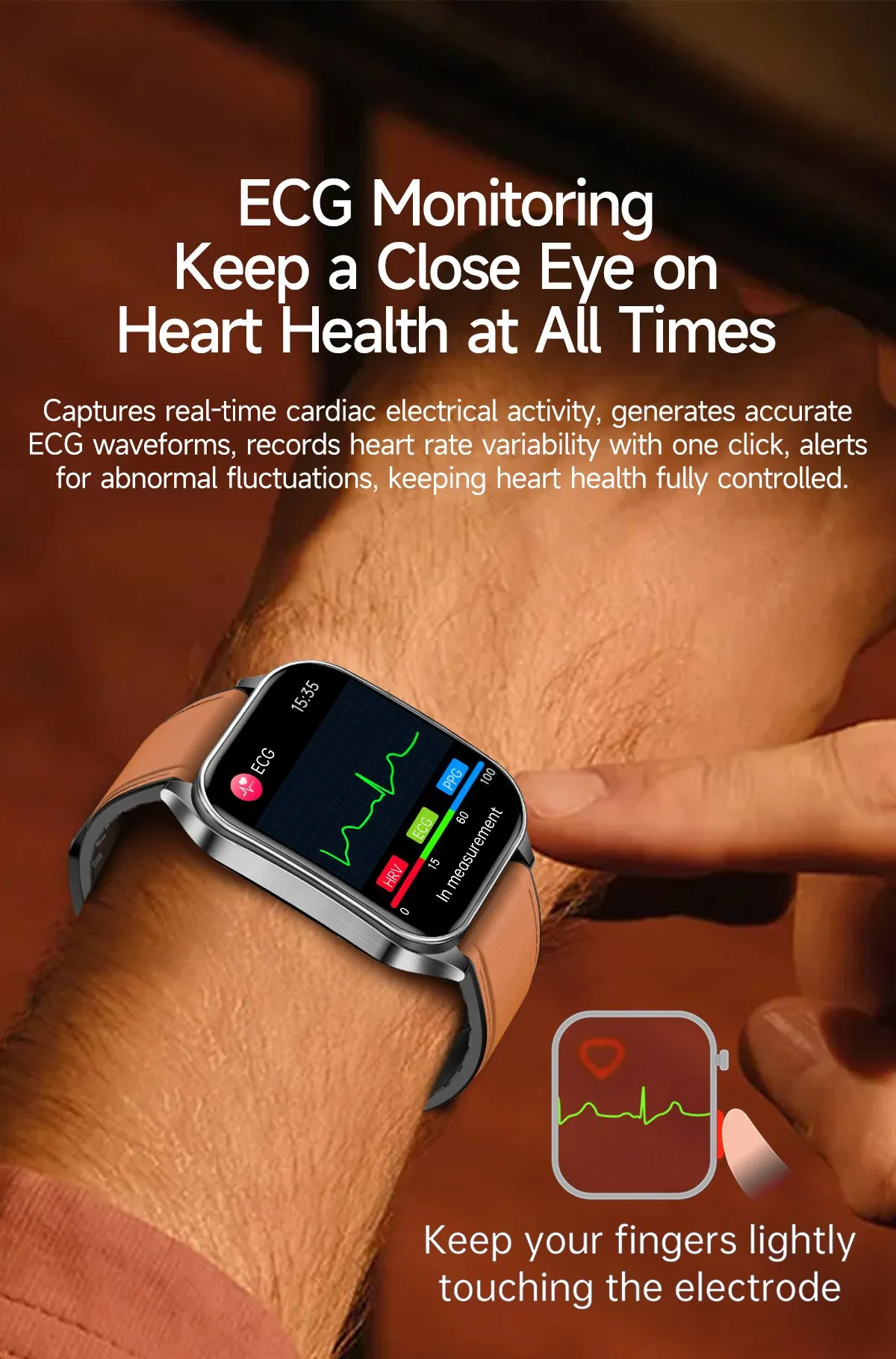 Cardiac Health Therapy Blood Glucose ECG Monitoring Blood Pressure IP68 Waterproof Fitness Tracker Smart Watch