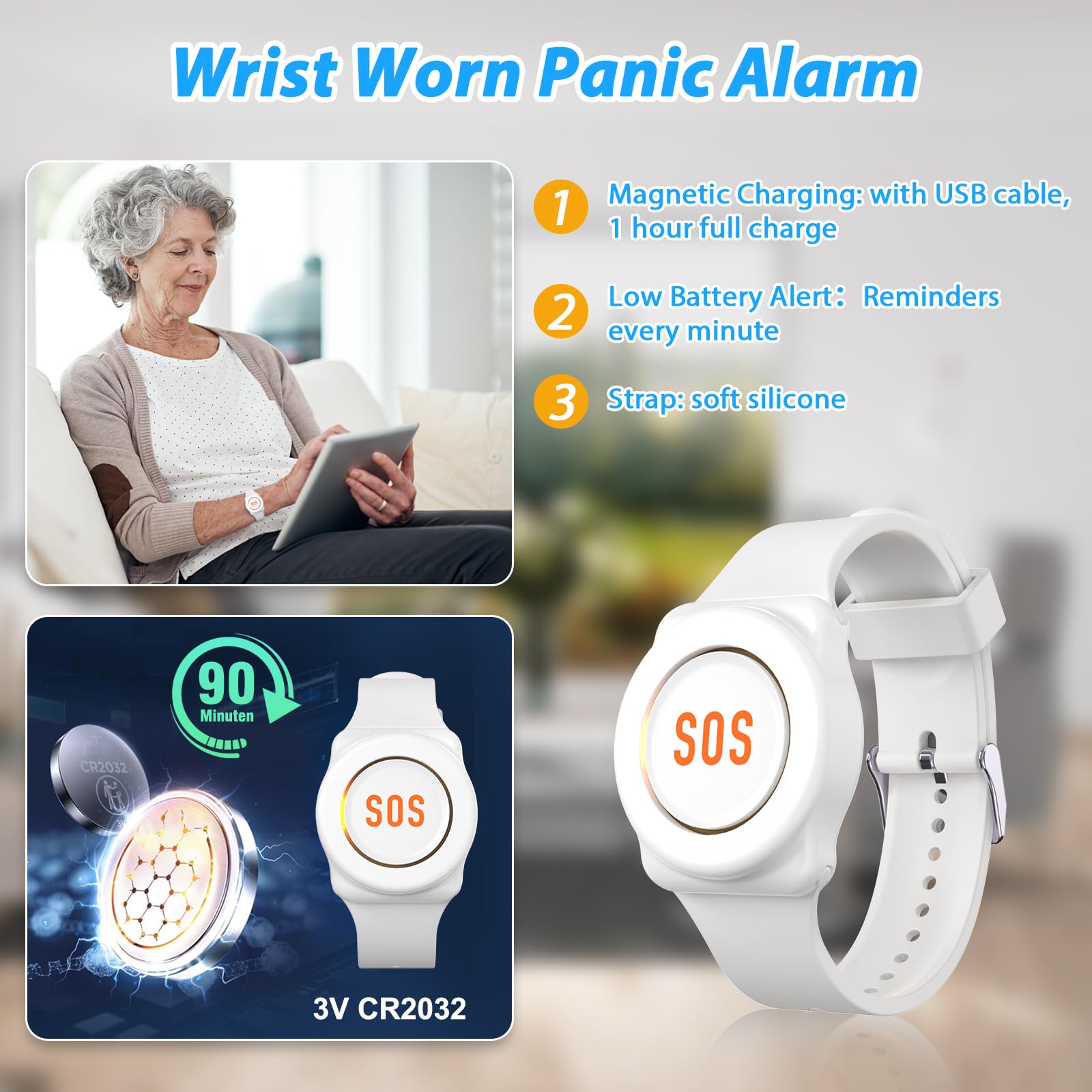 Daytech Tuya Calling System Pagers Wrist Worn SOS Panic Alarm Button Caregiver Pager Elderly Care Equipment