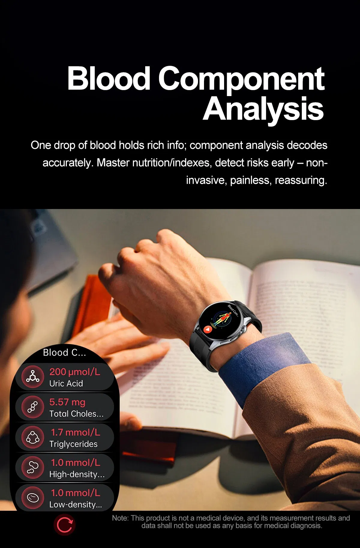 2025 New Arrival Leather Strap ECG High Precise Blood Pressure Oxygen Heart Rate Monitoring Smartwatch with Air Bag