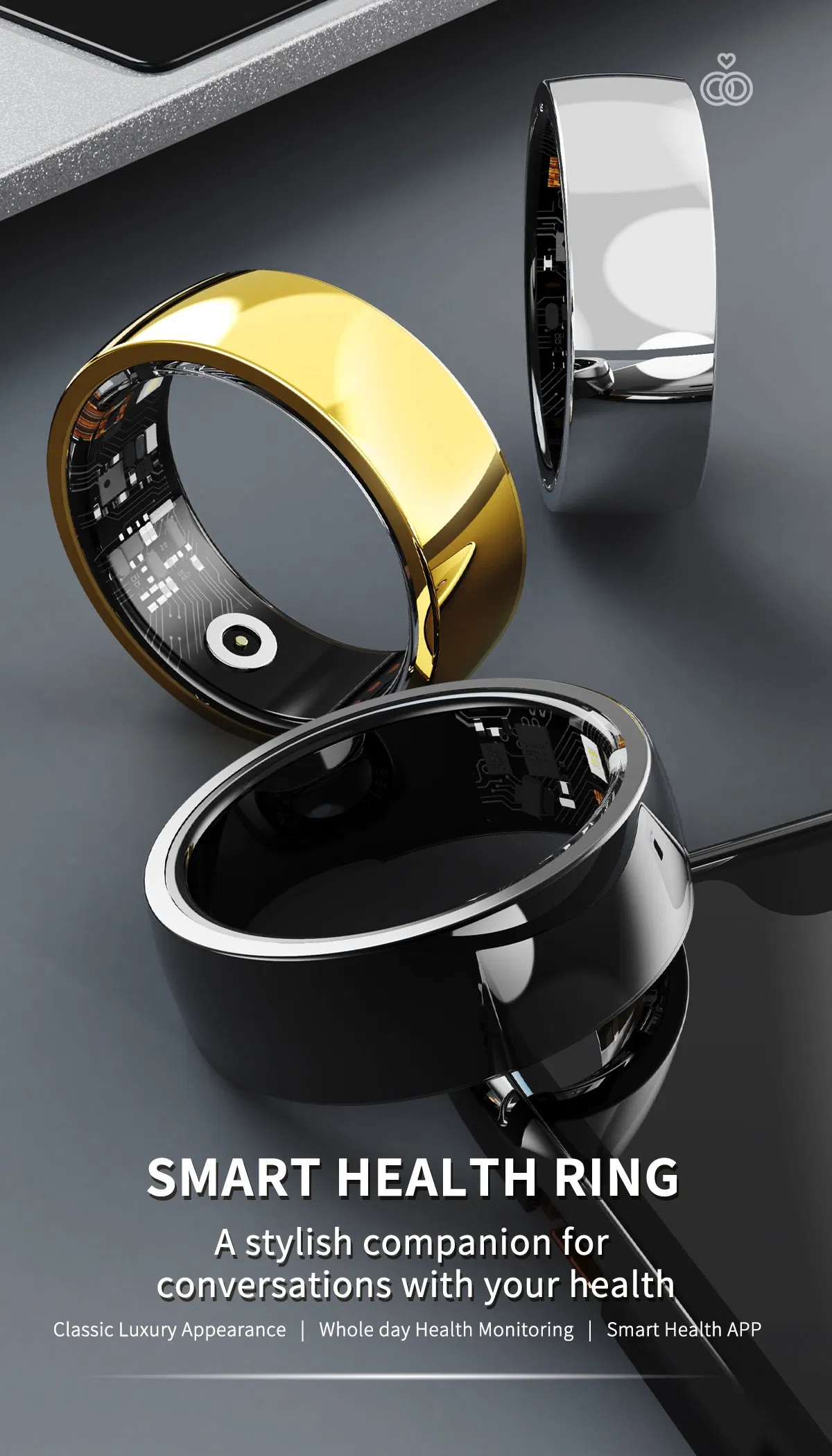 R09m Smart Finger Ring Blood Pressure Oxygen Monitoring IP68 Waterproof Fitness Smart Ring