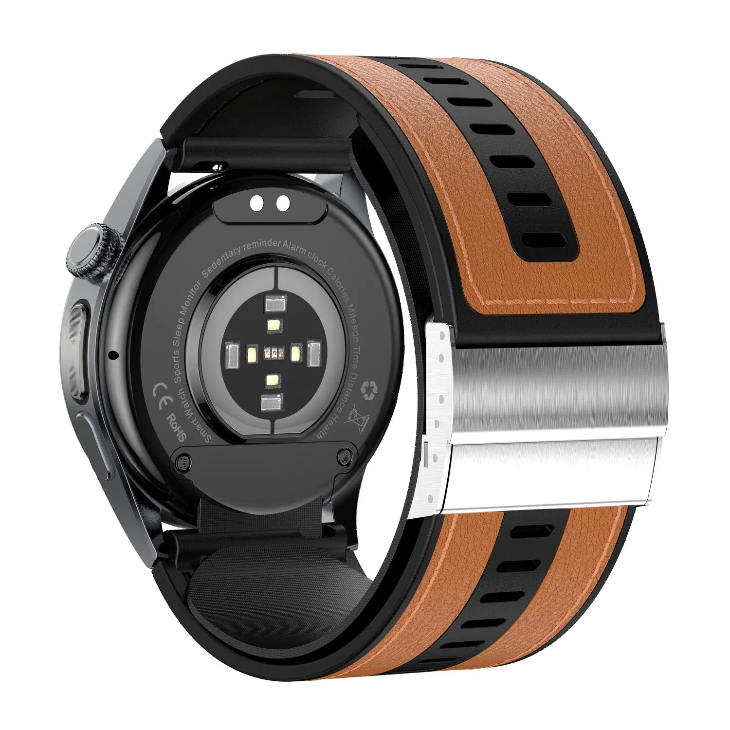 2025 New Arrival Leather Strap ECG High Precise Blood Pressure Oxygen Heart Rate Monitoring Smartwatch with Air Bag