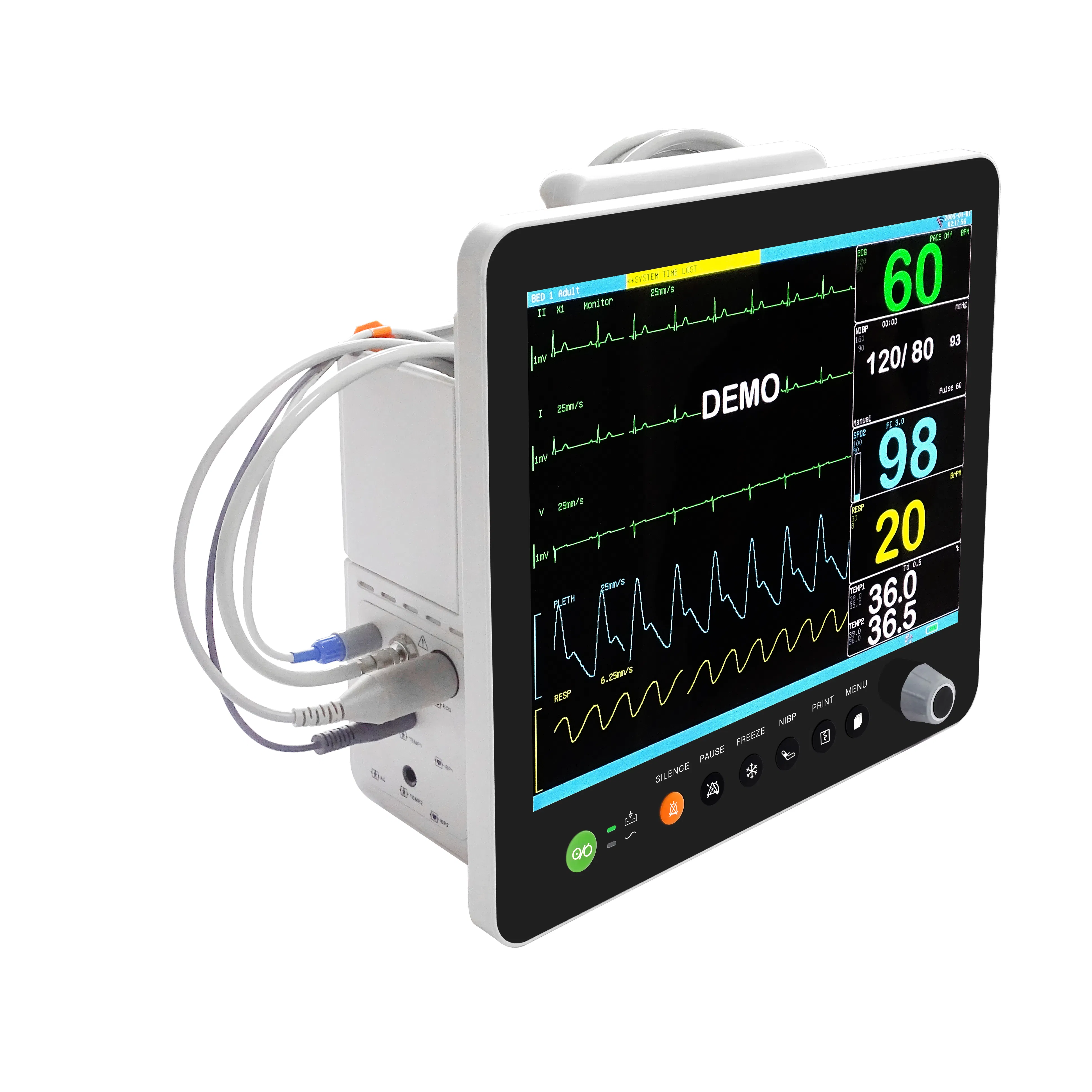 China Medical One Stop Supplier Professional 15 Inch Remote Patient Monitoring Machine Vital Sign Patient Monitor with Trolley