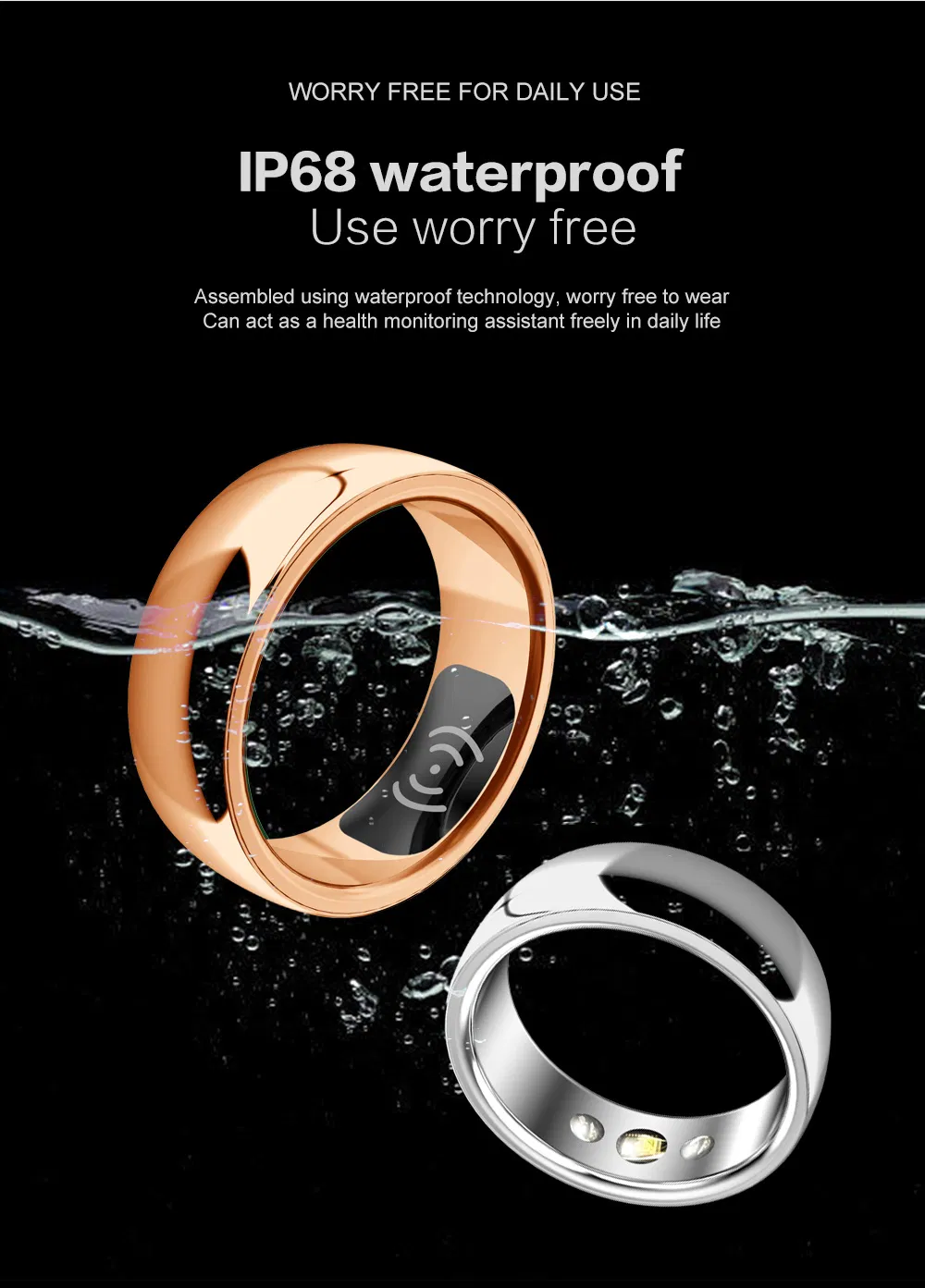 Smart Jewellery Health Monitoring Tracking Monitor Heart Rate, Blood Oxygen, Pedometerfor Bluetooth APP Ultra Slim Smart Wearable Ring