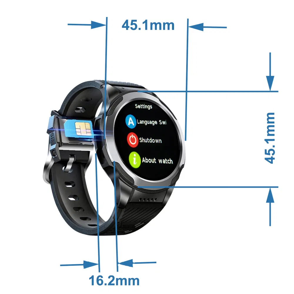 4G IP67waterproof GPS watch tracker with round screen fall down detection Geo-fence alerts SOS emergency call and heart rate blood pressure monitoring D42S