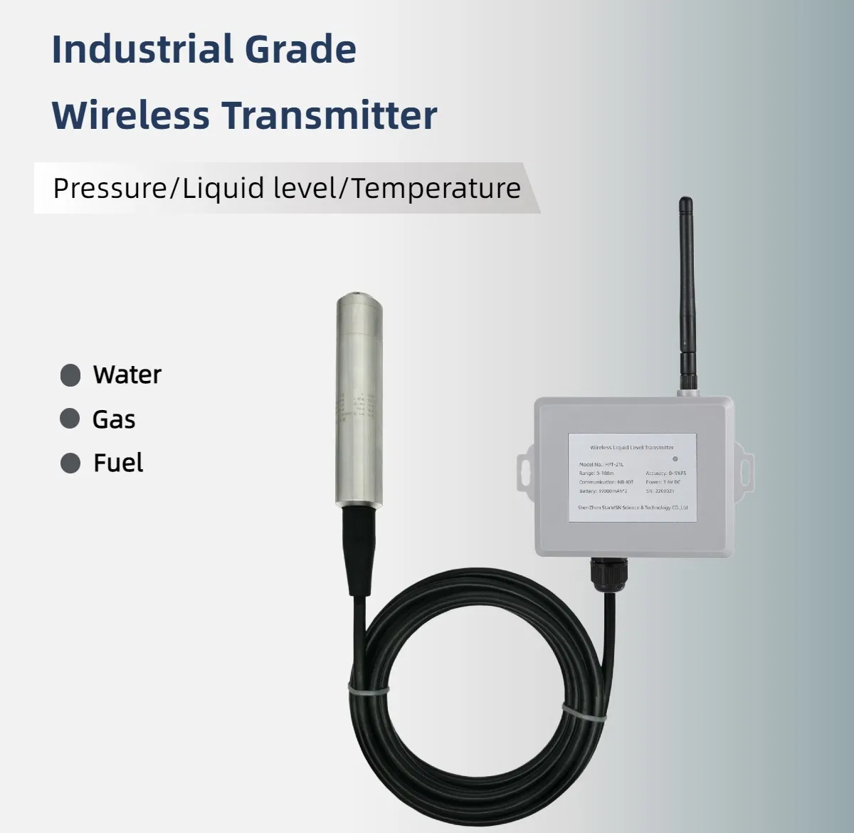 Battery Powered Nb-IoT Remote Wireless Static Pressure 0-300m Water Liquid Fuel Level Monitoring Solution