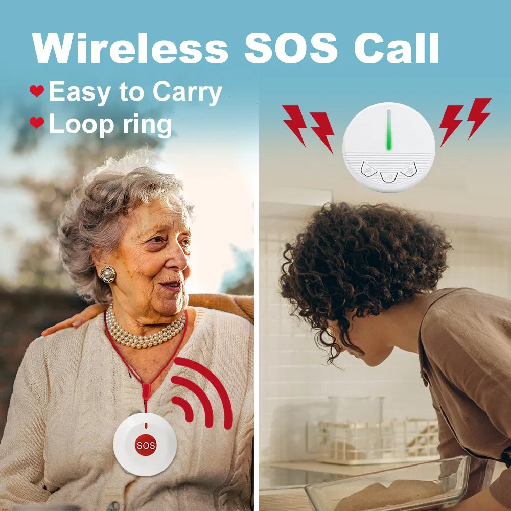 Wireless Caregiver Pager with Portable Alarm Elderly Assistance Products Panic Button Fall Alert Call Bell for Patients Seniors Elderly Monitoring at Home