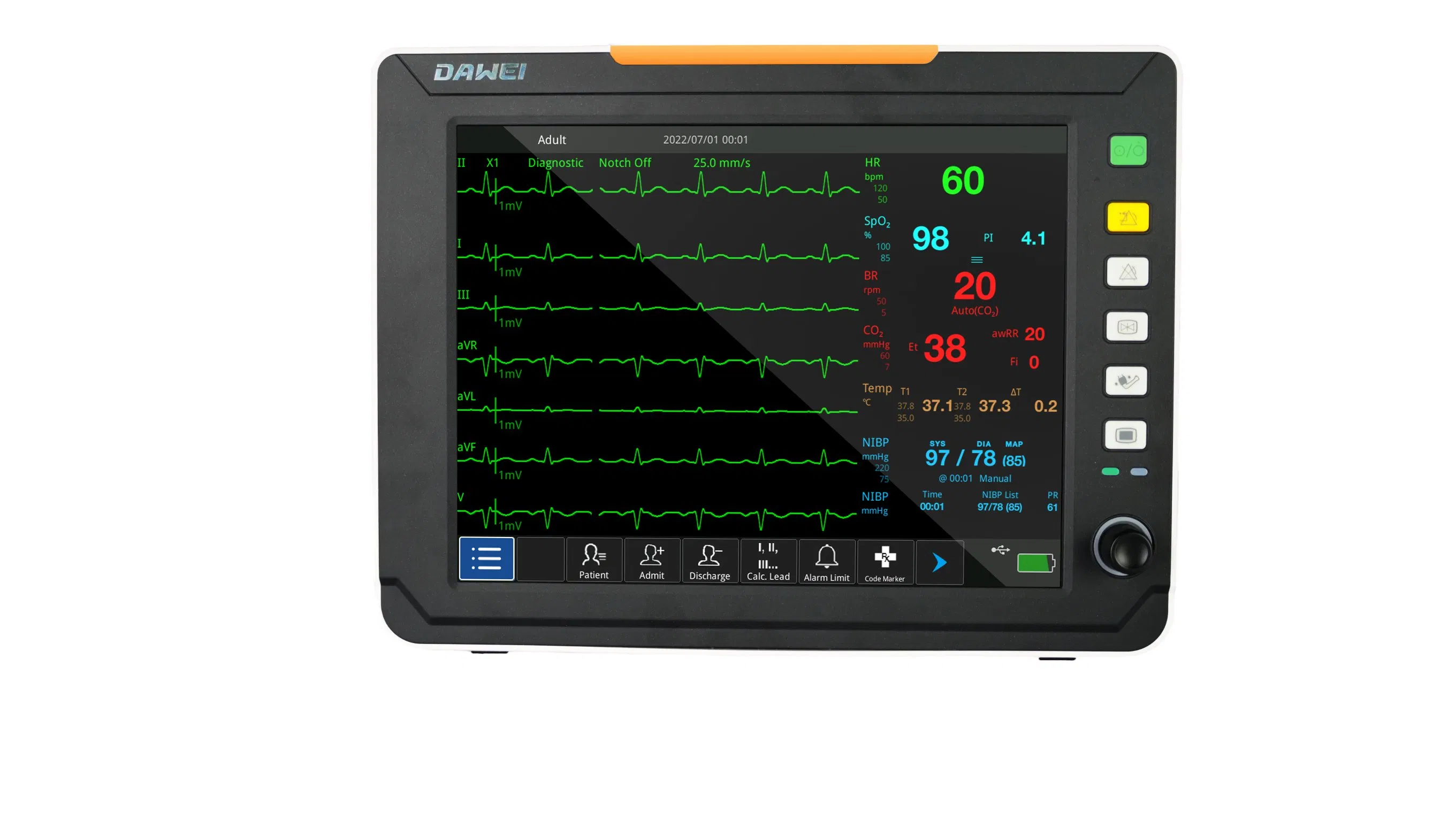 12.1-Inch Portable Wireless Bedside Vital Sign Patient Monitor with Printer Option for Surgical Instrument