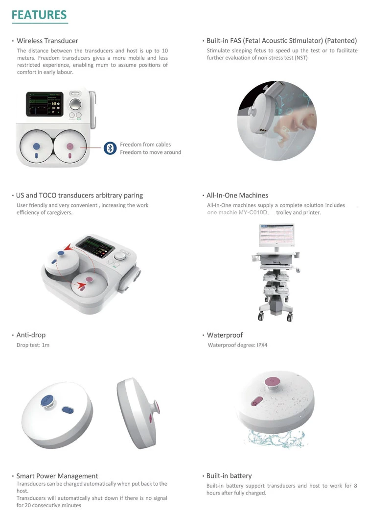 Ultrasonic Equipment Fhr Toco FM Baby Heartbeat Monitor Portable Wireless Fetal Doppler