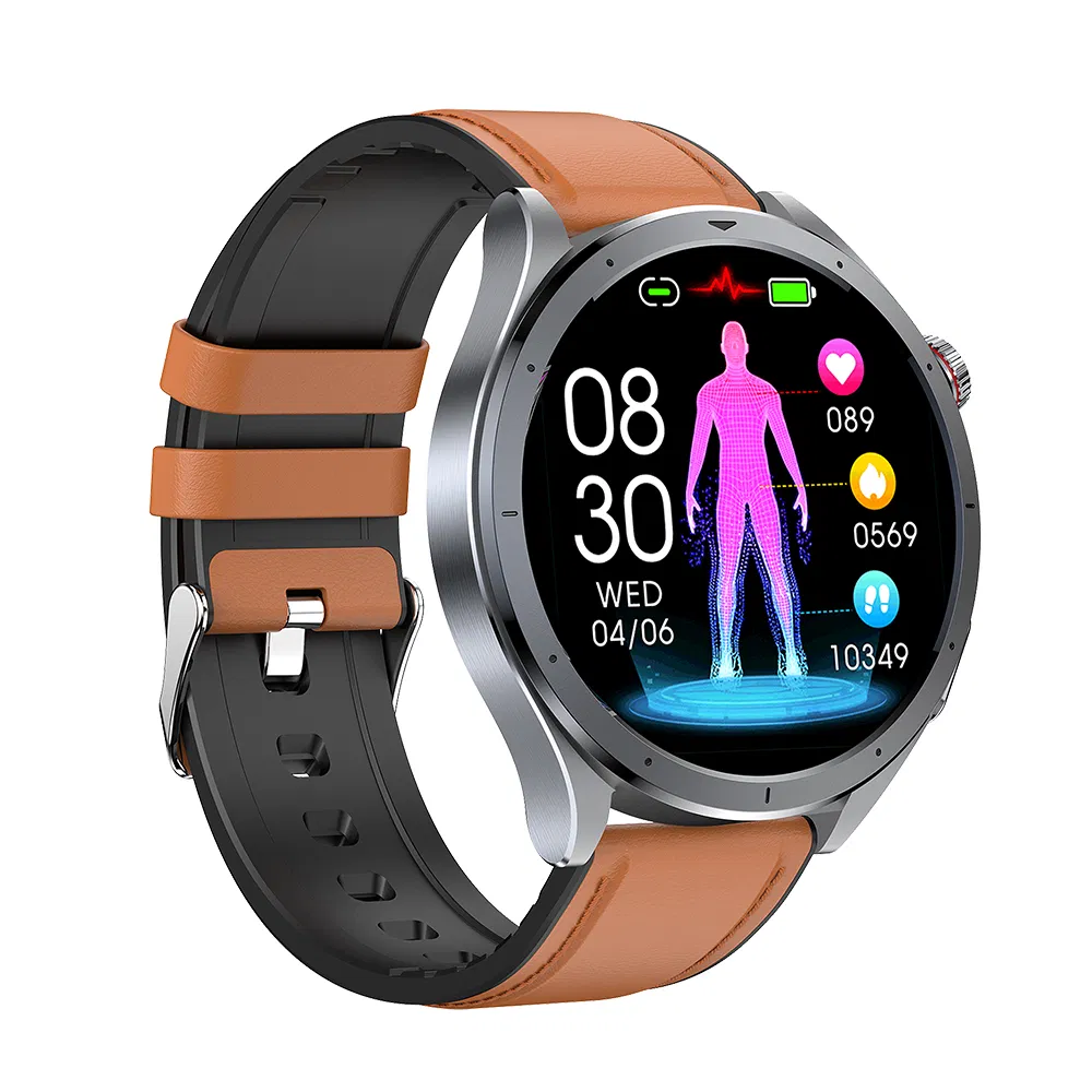 Hot selling IP68 waterproof round screen bluetooth smart wristband with HR blood pressure SPO2 monitoring body temperature for Senior healthcare E472