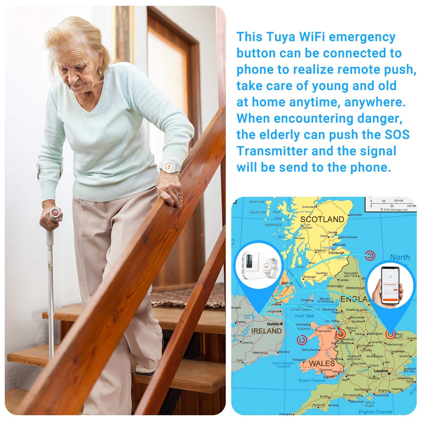 Daytech Tuya Smart Caregiver Pager SOS Alarm Wristband Button APP Emergency Alert For Elderly People Living Alone