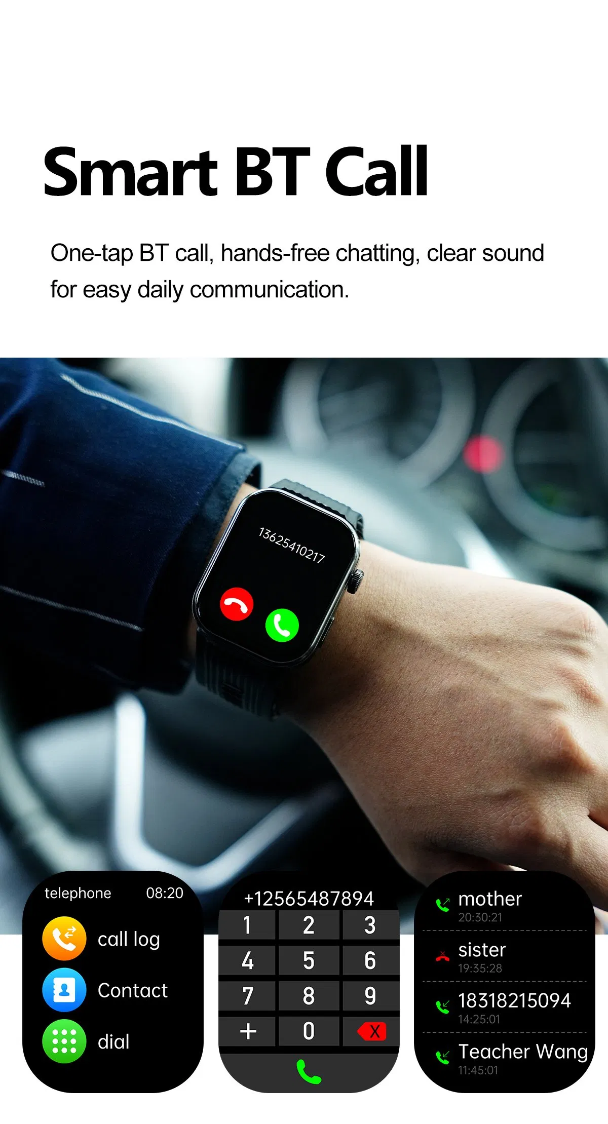 Wholesale High-End ECG Airbag Blood Pressure Heart Rate Monitoring Square Smart Watch Amoled Screen Sos Fall Alert Calling Elderly Health