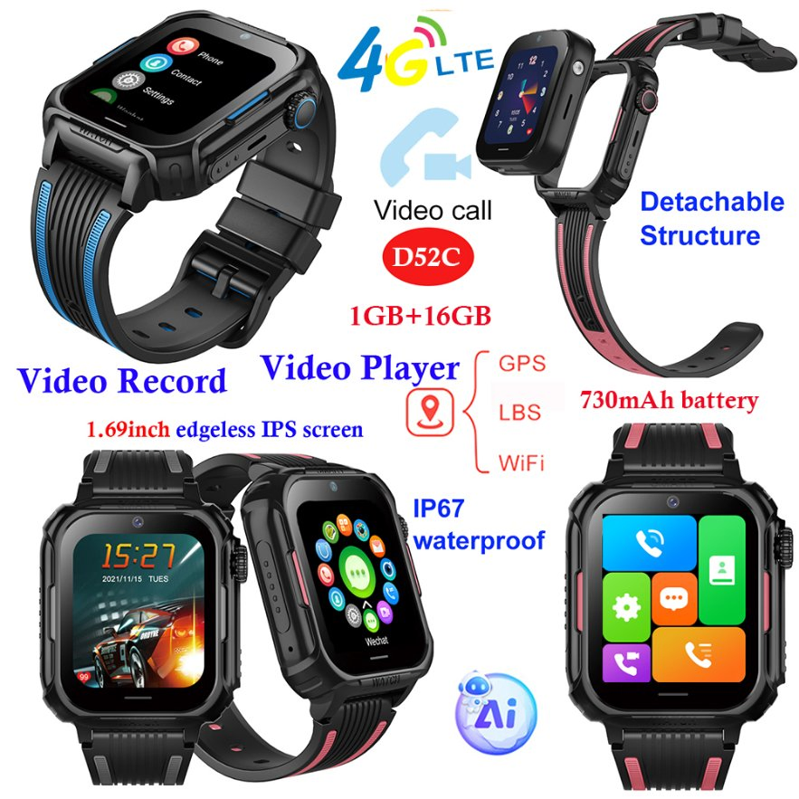 2026 New developed 4G IP67 waterproof detachable mobile child friendly wearable GPS tracking with safety zone setup for avoid kidnap D52C