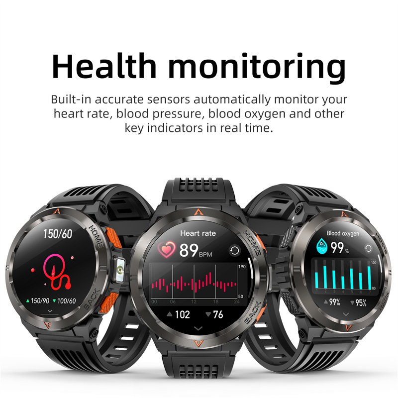 GS500 GPS LED Flashlight Health Monitoring Fitness Tracking Notifications Voice Assistans Wearable Technology Men Man 1.43inch Smartwatch