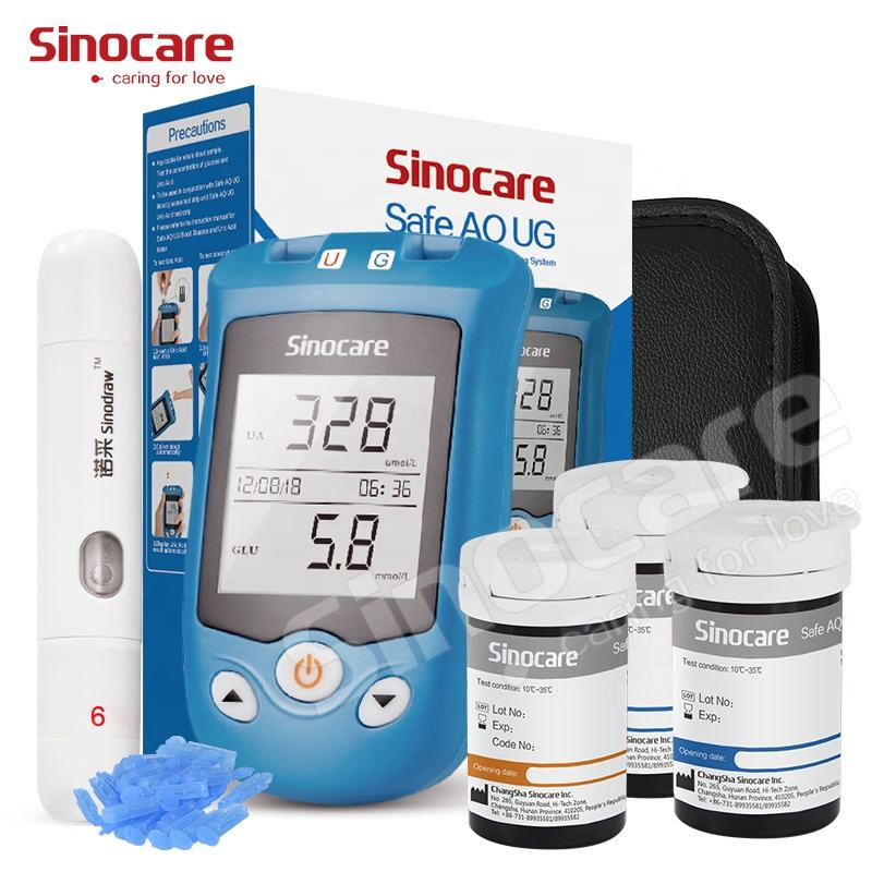 Sinocare Safe Aq Ug Home and Hospital Use Blood Glucose for Blood Glucose and Uric Acid Test 2 in 1 Test Meter Set with Strips