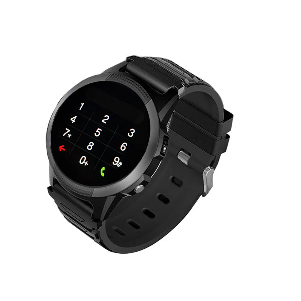 4G IP67waterproof GPS watch tracker with round screen fall down detection Geo-fence alerts SOS emergency call and heart rate blood pressure monitoring D42S
