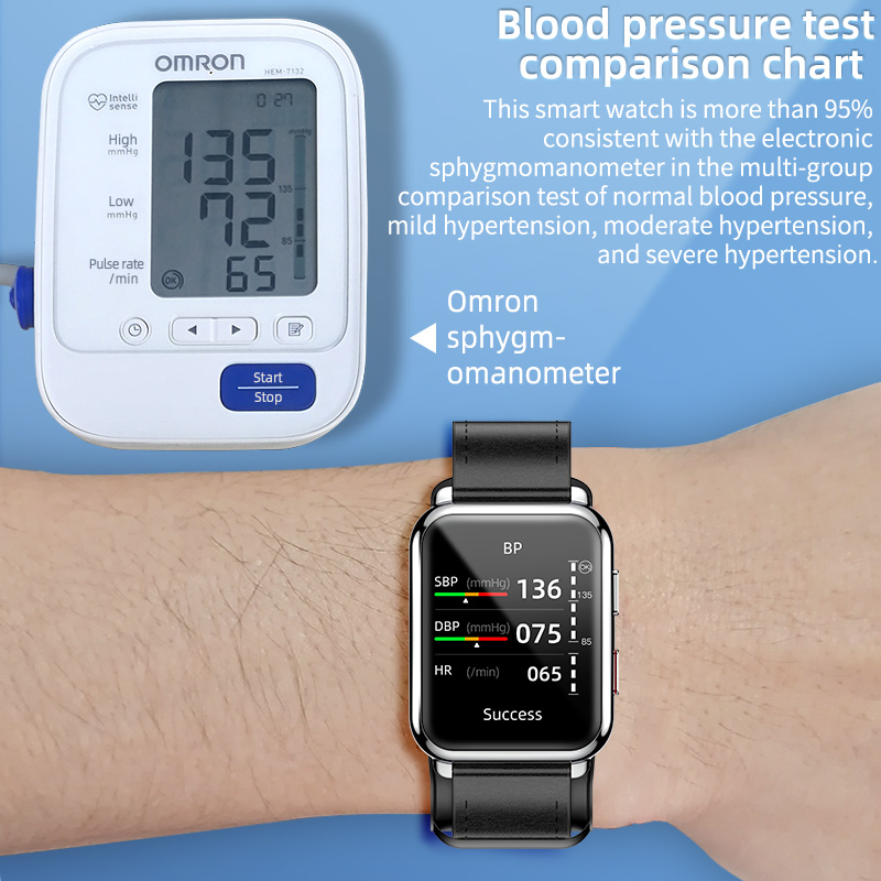 2023 New Arrival Leather Strap High Precise Blood Pressure Oxygen Heart Rate Monitoring Smart Watch with Air Bag
