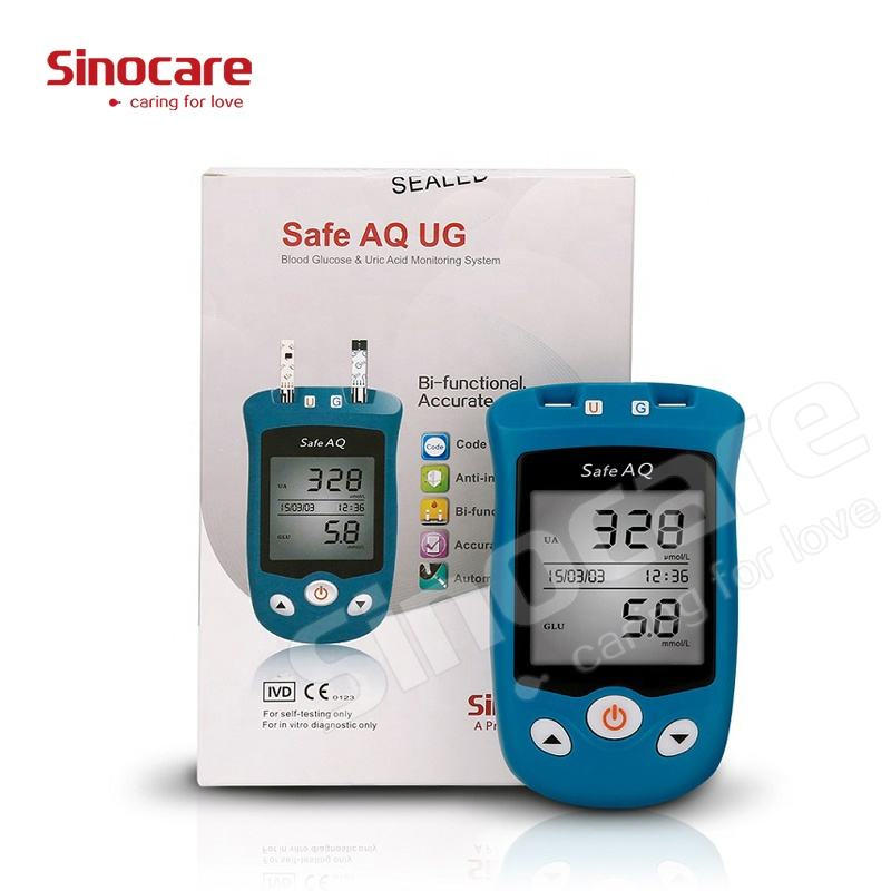 CE Approved Sinocare Large Memory Household Ua Tester Safe Aq Ug Blood Glucose and Uric Acid Monitoring Device Single Meter
