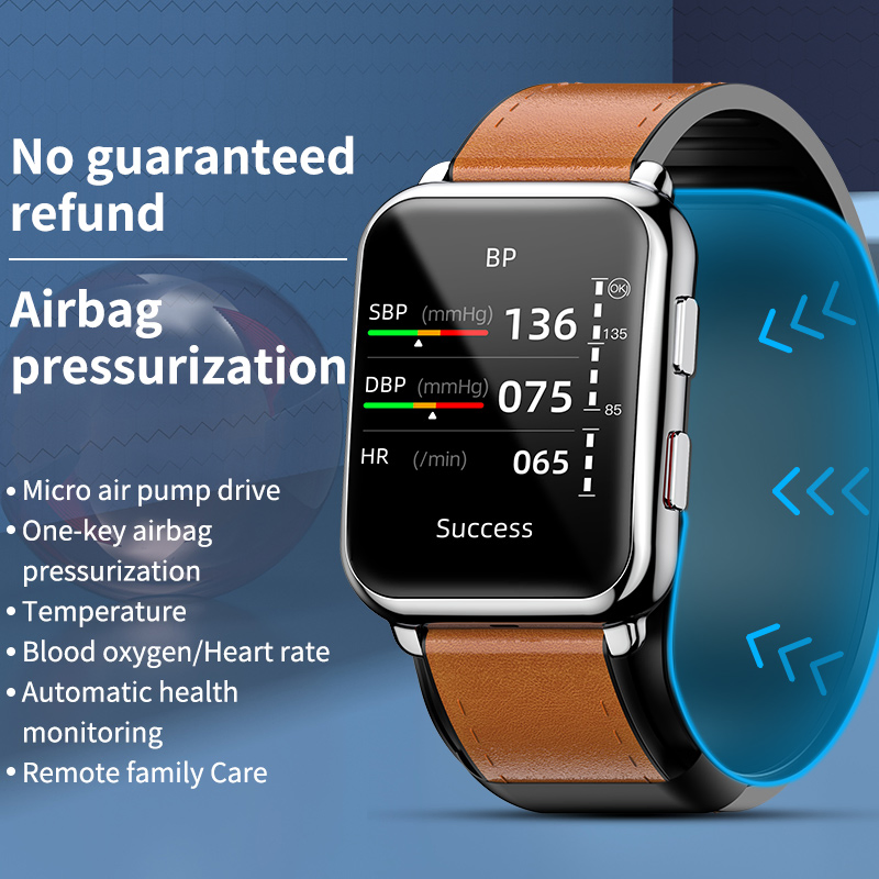 2023 New Arrival Leather Strap High Precise Blood Pressure Oxygen Heart Rate Monitoring Smart Watch with Air Bag