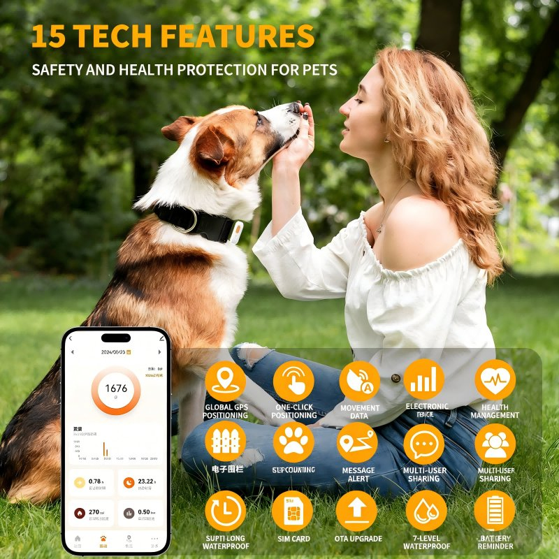 Pet Product Waterproof GPS Pet Tracker with Health Monitoring for Dogs