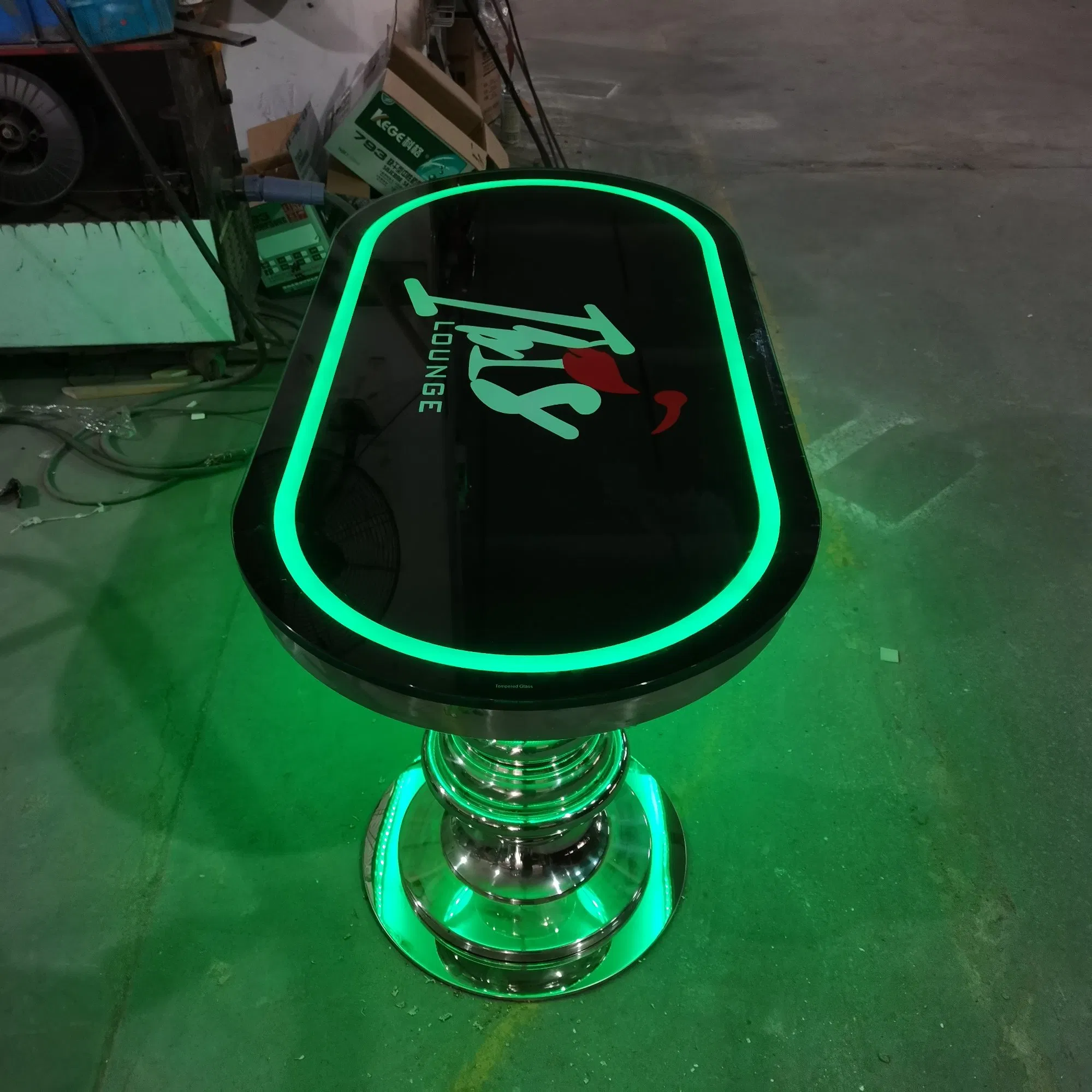 Customized KTV Bar Nightclub Hookah Lounge Furniture Stainless Steel Oval Bar Coffee Table Round Night Club Liquor Center Table