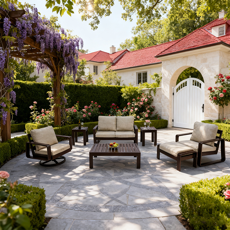 Elegant Aluminum Outdoor Coffee Table with Matching Lounge Chair