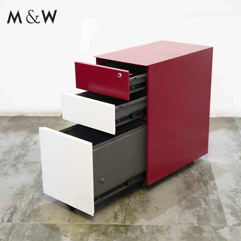 M&W Mobile Drawer File Cabinet Steel Mobile Pedestal with 3 Box Drawers Pedestal Steel Drawer