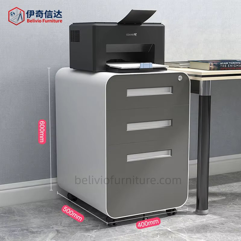 Compact Metal File Cabinet 3 Drawers Rounded Corners Mobile Pedestal Home Bedroom School Work-White Grey Black Steel Storage