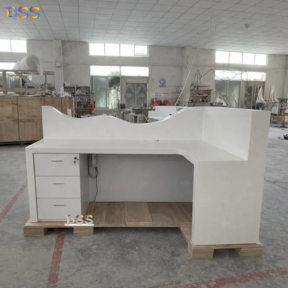 LED Reception Desk for Beauty Salon Customized High Quality Solid Surface Commercial Beauty Clinic SPA Receptionist Front Desk