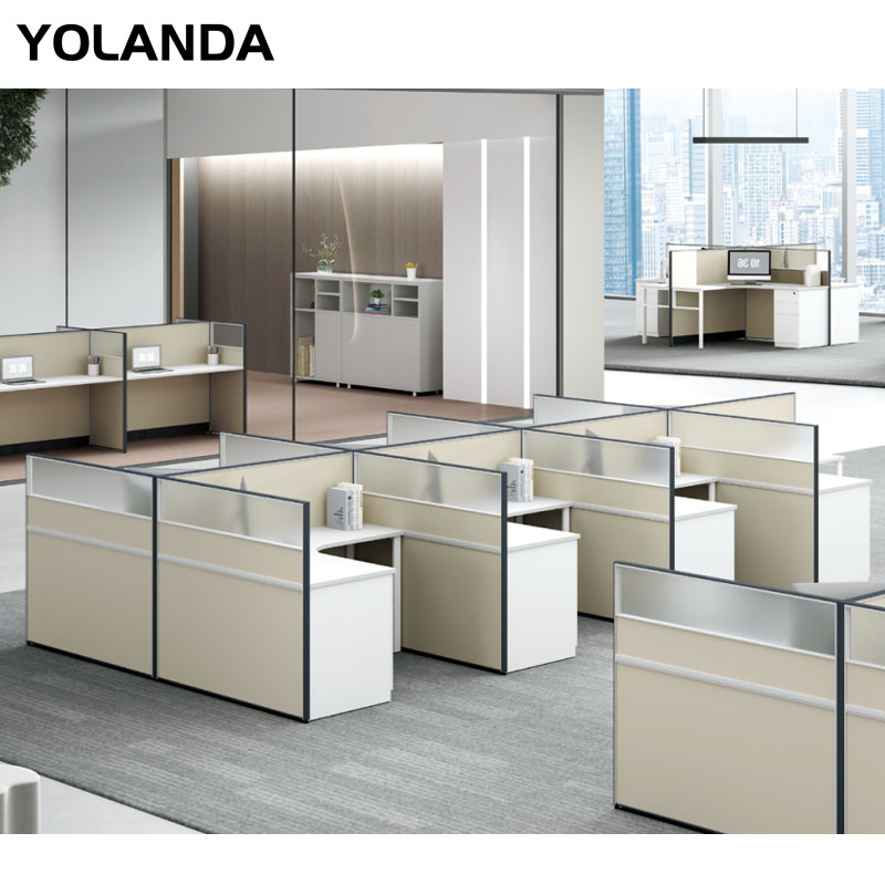 Yolanda Hot Selling Customized Office Furniture Solid Wood Simple Modern Computer Desk with Chairs Partition