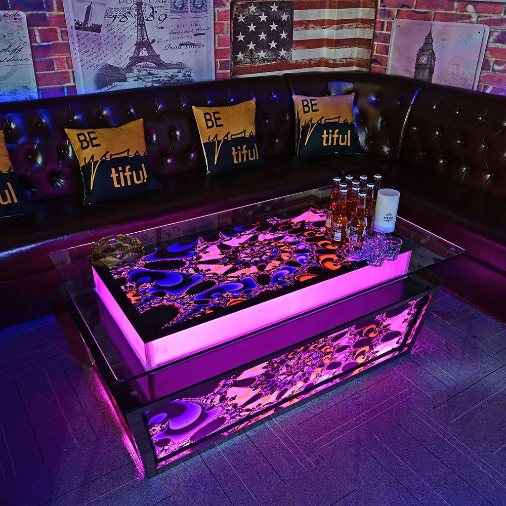 High Quality Modern LED VIP Club Bar Hookah Lounge Karaoke Room Furniture New Style Luxury Metal KTV Coffee Bar Table