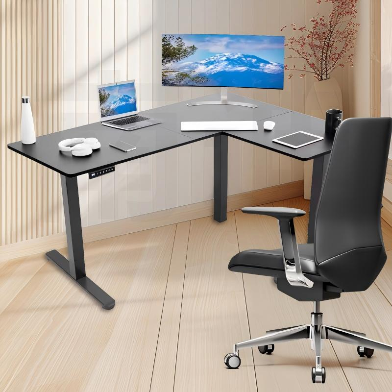 Hz Three Motor Electric L-Shaped Foldable Height Adjustable Standing Desk Frame with 3-Leg Support