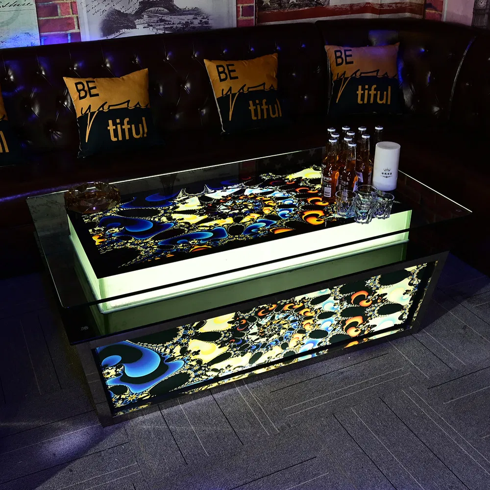 High Quality Modern LED VIP Club Bar Hookah Lounge Karaoke Room Furniture New Style Luxury Metal KTV Coffee Bar Table
