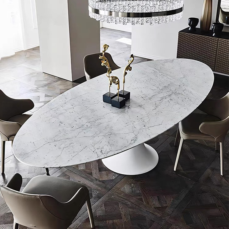 Accept Custom Statuari Snow White Marble Top Coffee Table Metal Base Stand Marble Lounge Furniture White Oval Tea Center Table
