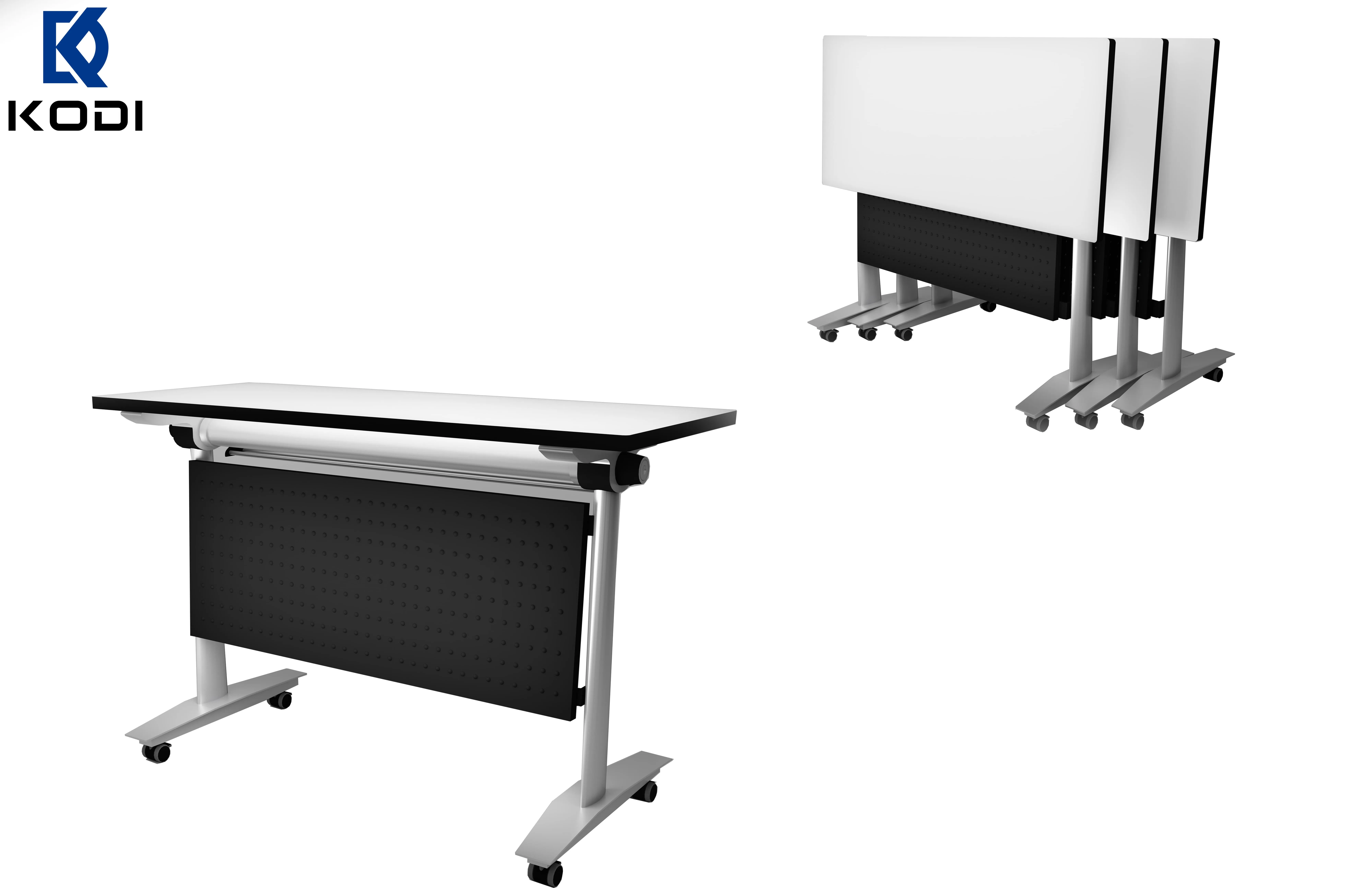 Office Furniture Meeting Room White Folding Table with Wheels Training Mobile Metal Frame Table