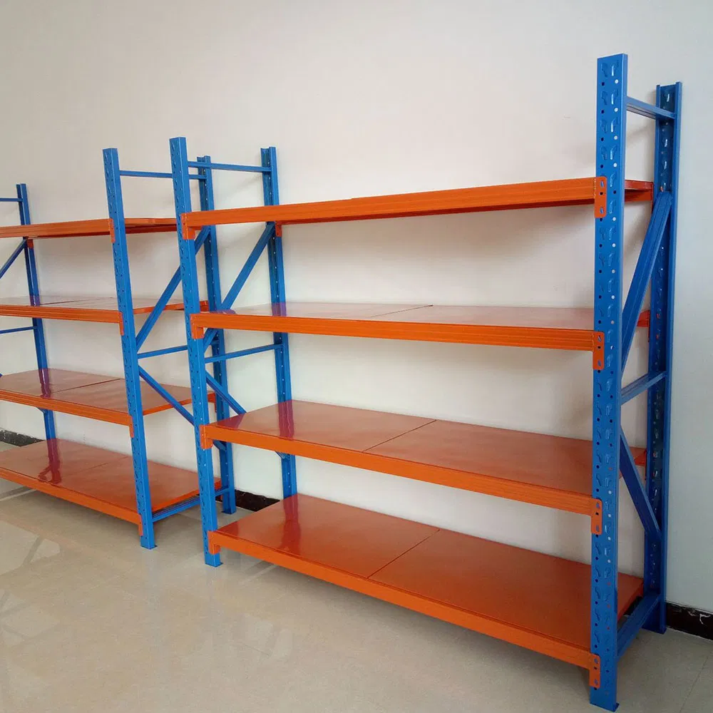 Food Book Supermarket Industrial Used 4 Tier Assembled Garage White Longspan Boltless Shelving Blue Red Light Duty Steel Iron Warehouse Metal Storage Shelf