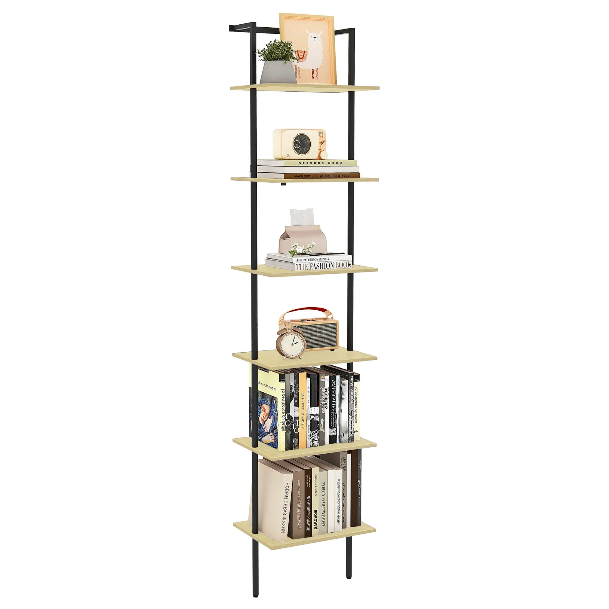 Multi-Layer Design Steel Wood MDF Board Steel Wood Wall Bookshelf