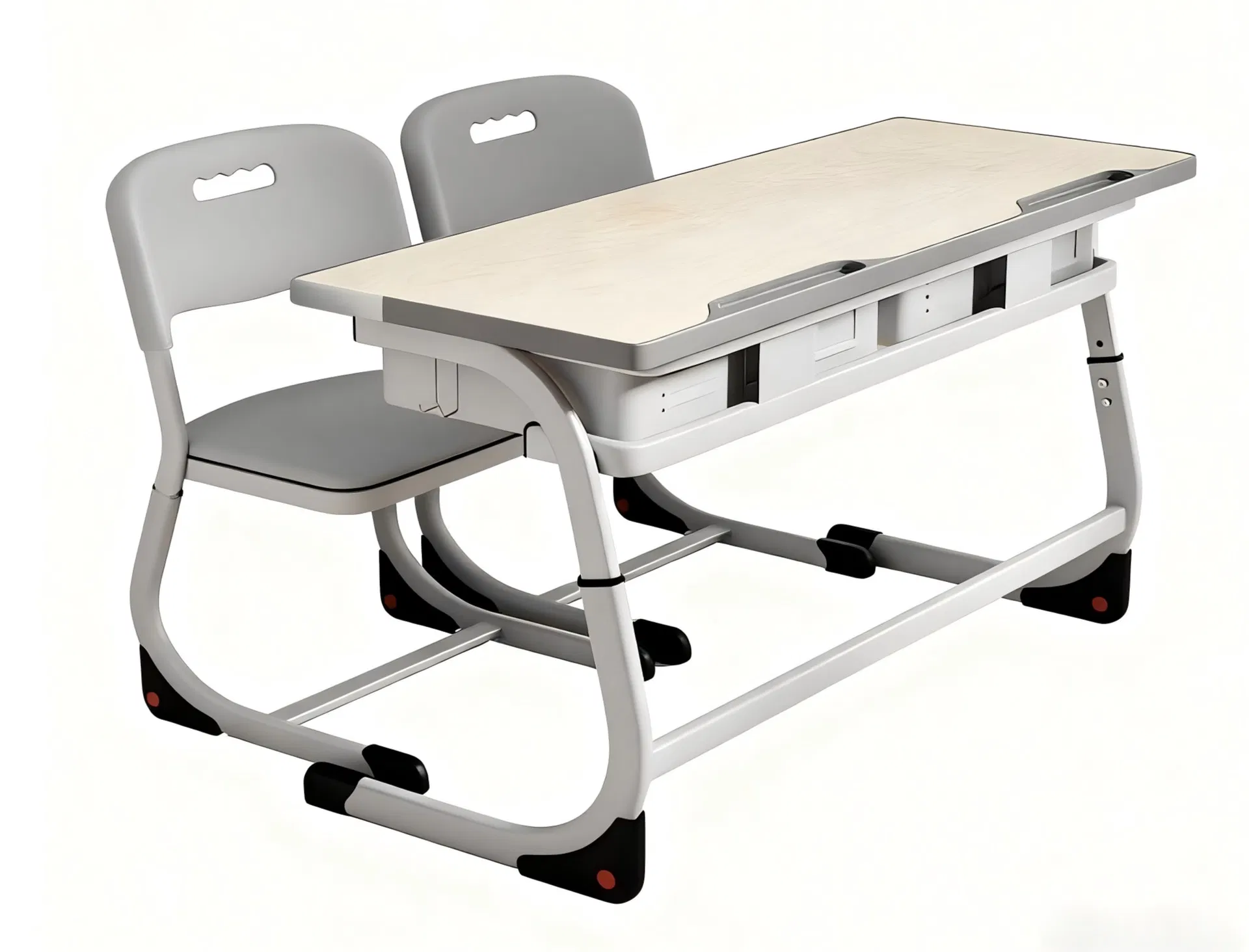 Double Student Table with Attached Seats