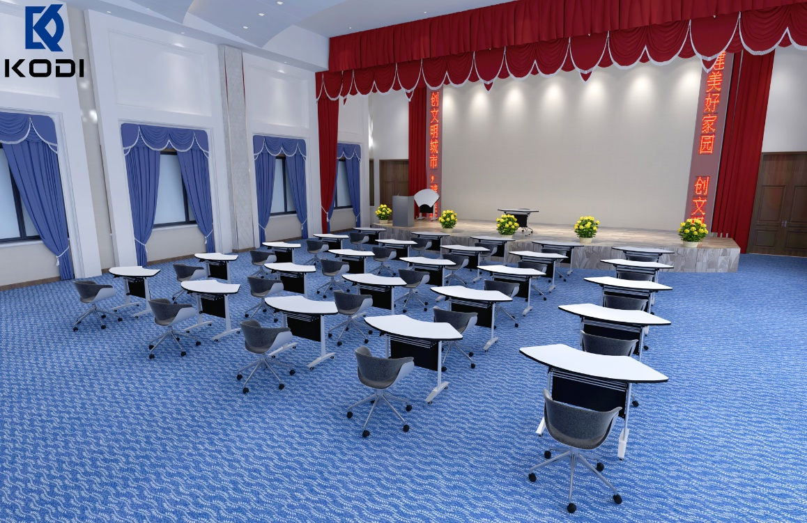 Office Furniture Meeting Room White Folding Table with Wheels Training Mobile Metal Frame Table