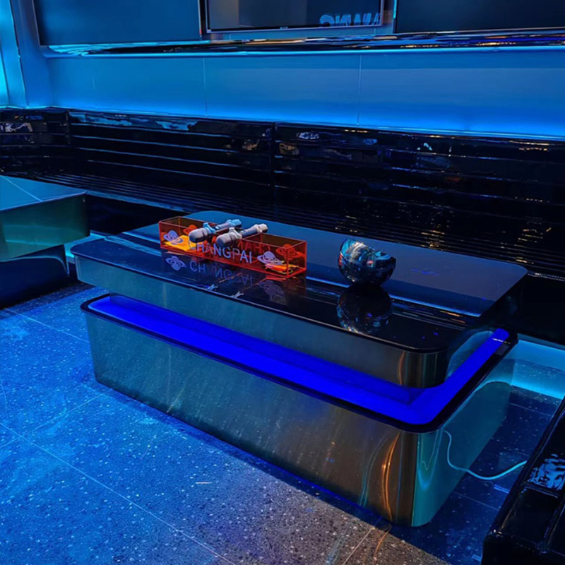 Bar KTV Room Furniture LED Light Illuminated Lounge Coffee Table Gold Stainless Steel Glowing Bar Table De Cool Bar Table