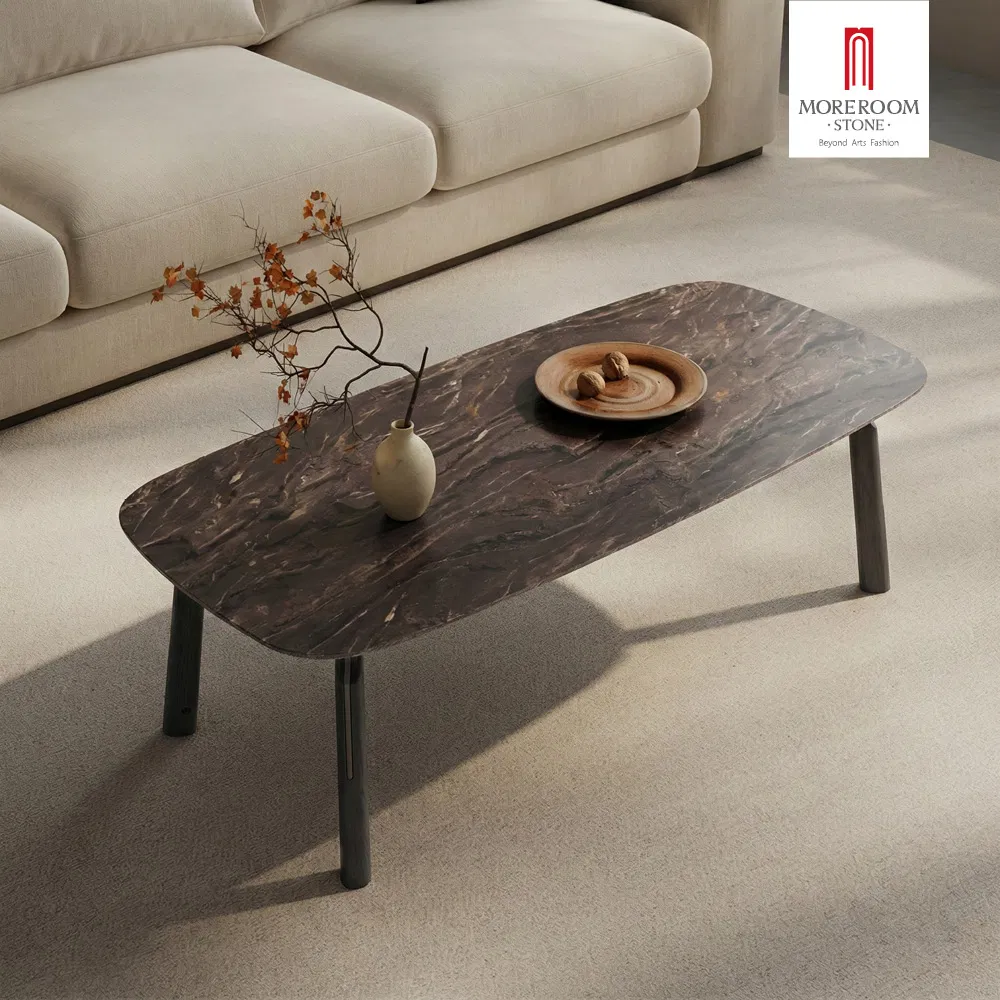 Modern Mixed Material Marble and Leather Coffee Table with Storage Drawers for Luxury Executive Office and Lounge