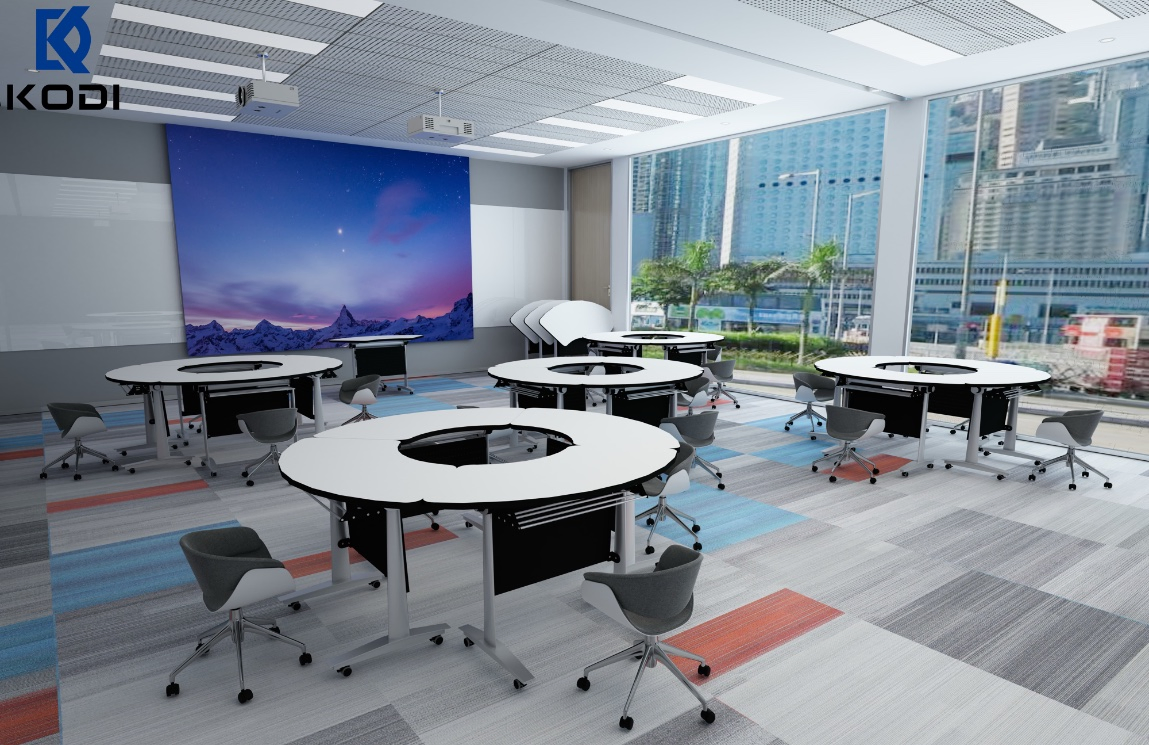 Office Furniture Meeting Room White Folding Table with Wheels Training Mobile Metal Frame Table