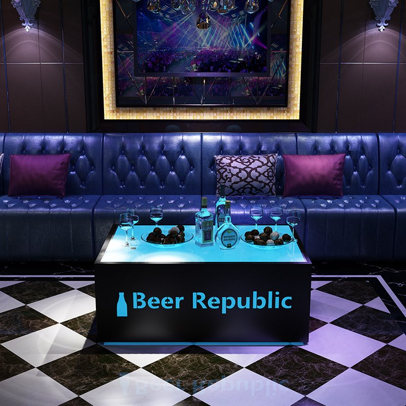 Hotel Lobby Square Tempered Glass Top Coffee Table Lounge Furniture Night Club LED Table KTV Bar Table
